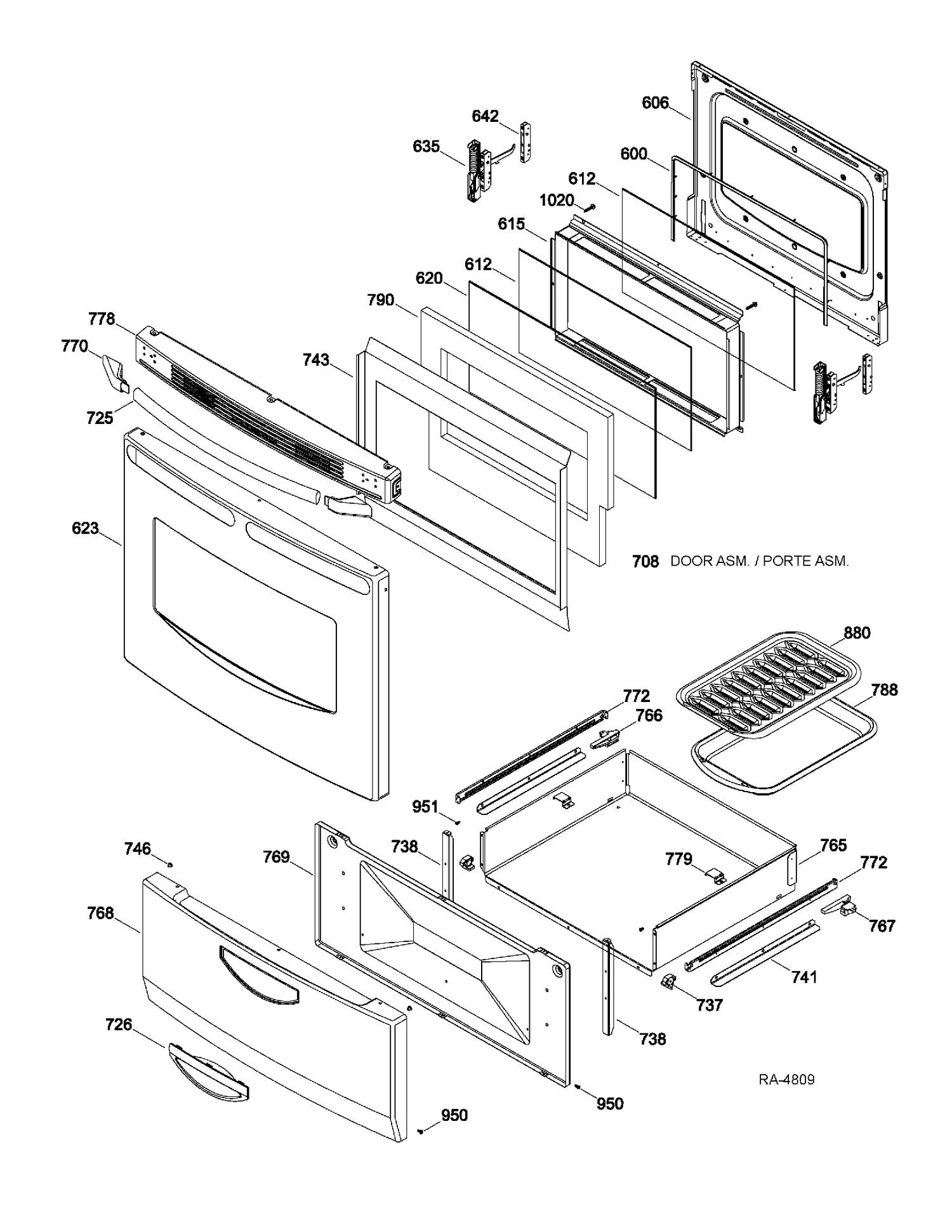 DOOR & DRAWER PARTS Diagram and Parts List for JCAS745M2BB  General Electric Range