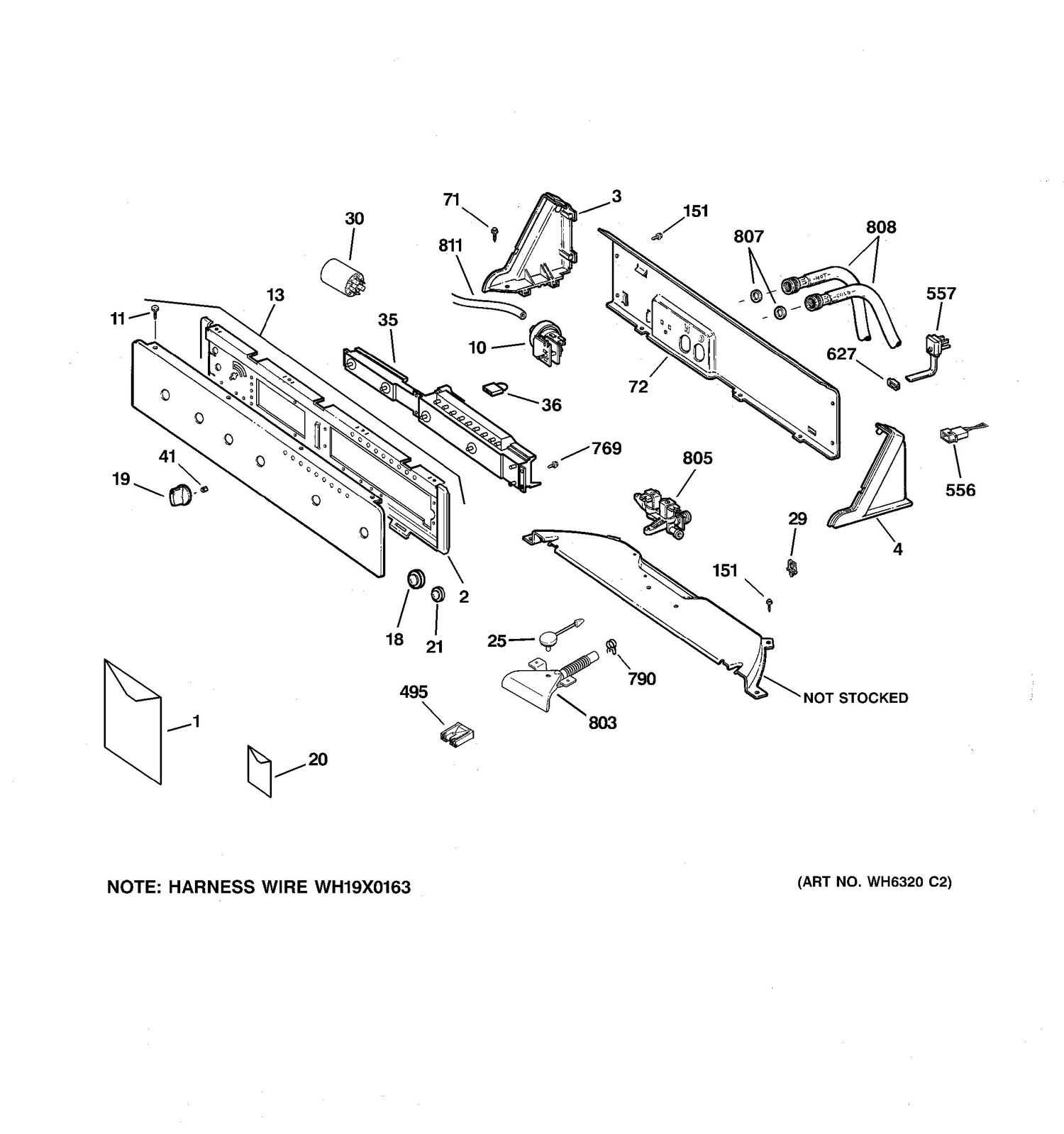 CONTROLS & BACKSPLASH Diagram and Parts List for EWA6500DCWW  General Electric Washer