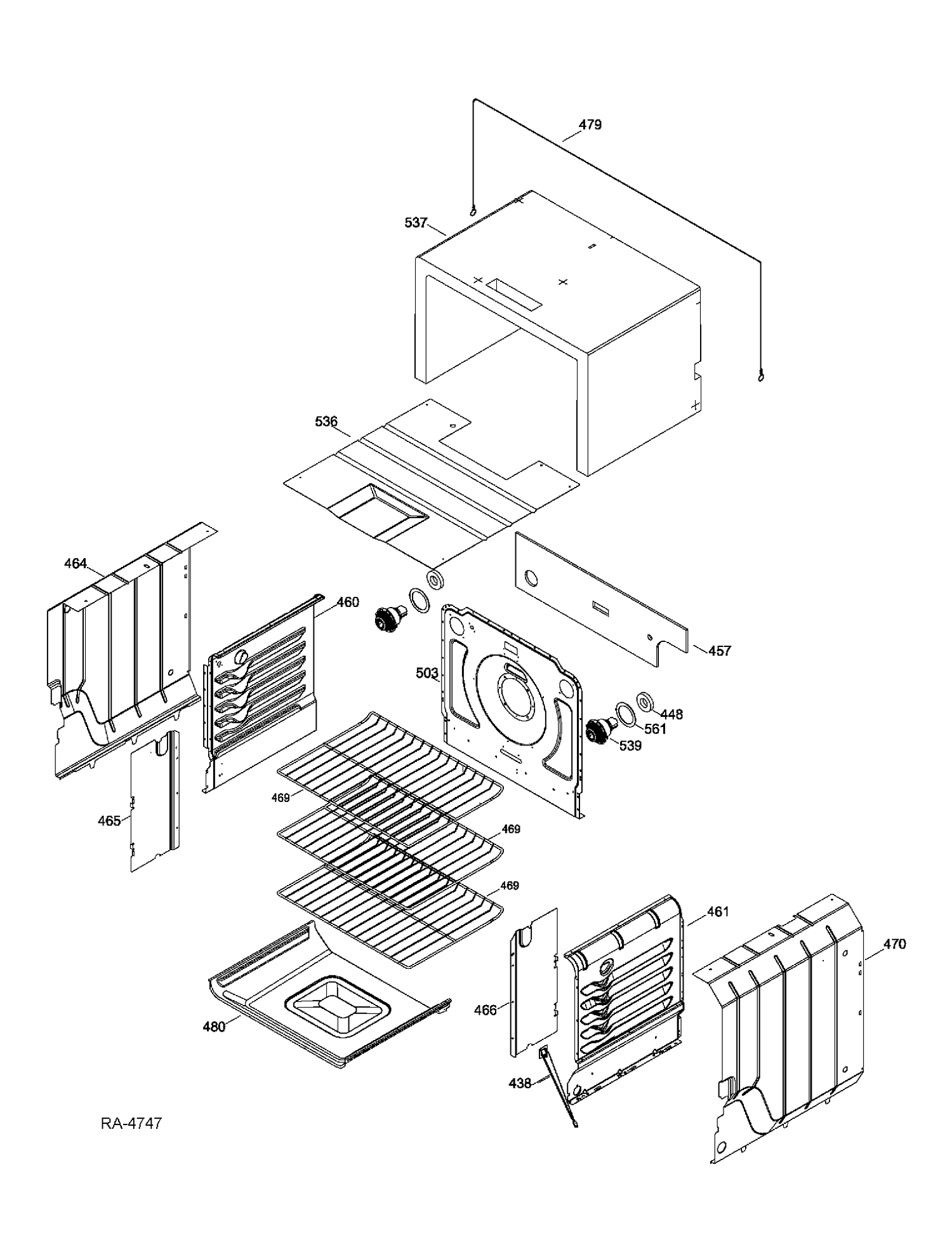 OVEN CAVITY Diagram and Parts List for PC2B930SET1SS  General Electric Range
