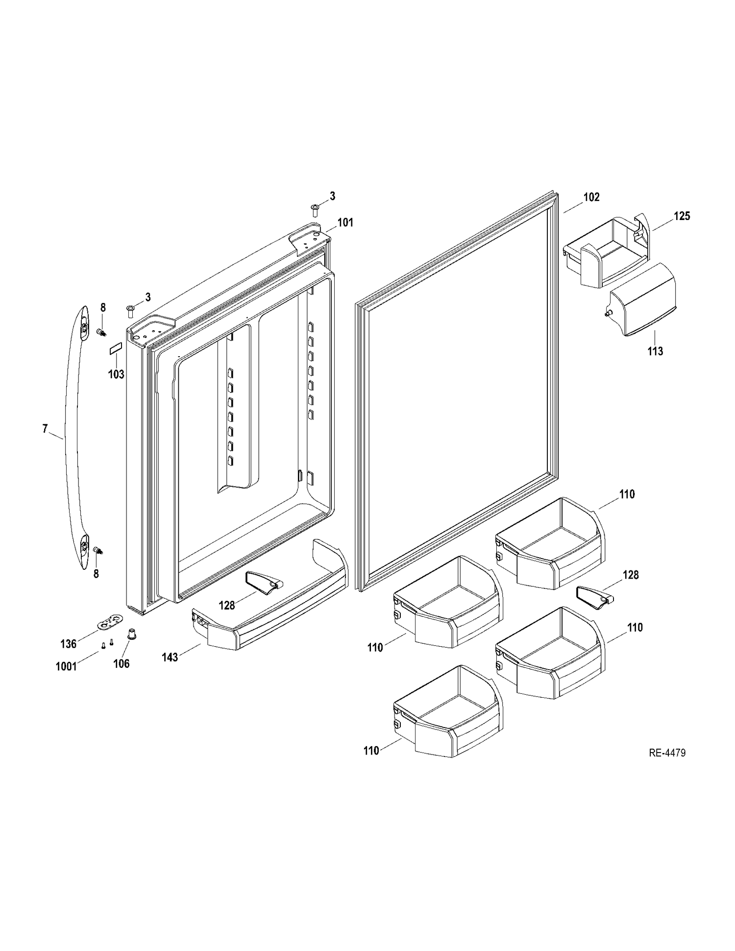 FF DOOR Diagram and Parts List for PDRS0MBYGRSS  General Electric Refrigerator