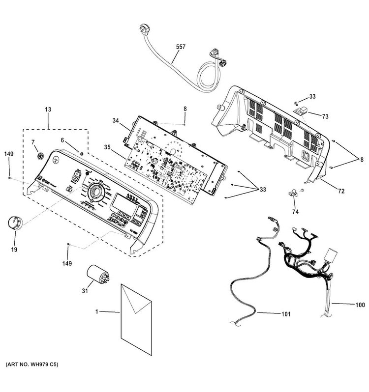 Controls & Backsplash Diagram and Parts List for GTWN7450H1WW  General Electric Washer