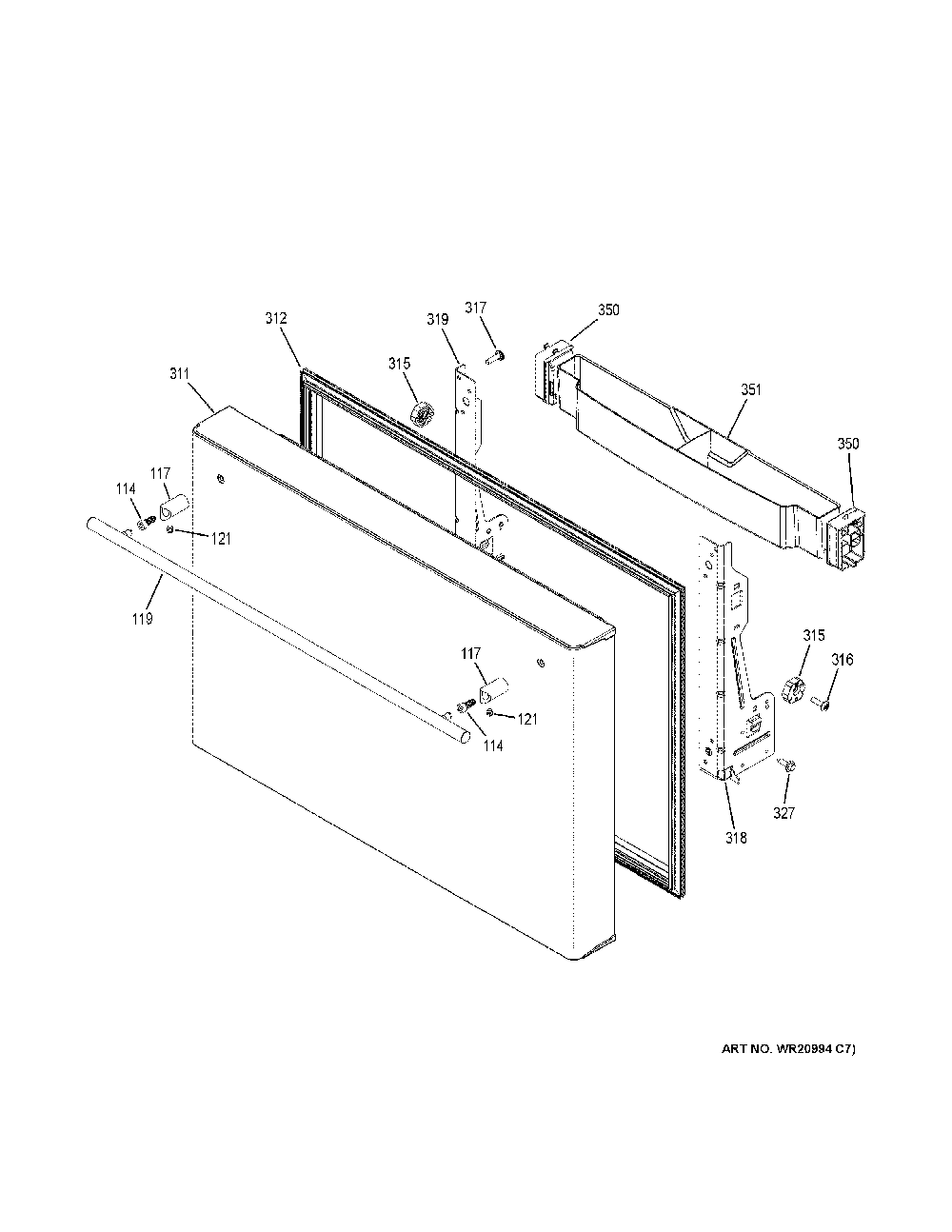 Freezer door Diagram and Parts List for ZWE23ESHQSS  General Electric Refrigerator