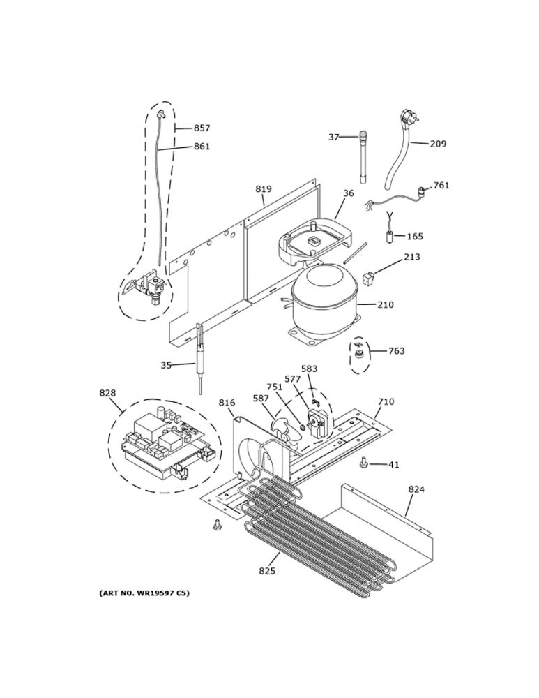 Machine Compartment Diagram and Parts List for ZIBS240NDSS  General Electric Refrigerator