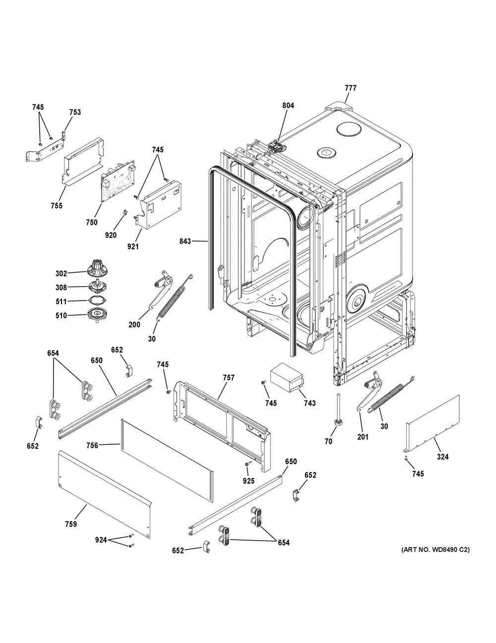 Body Parts Diagram and Parts List for QDT125SSL0SS  General Electric Dishwasher