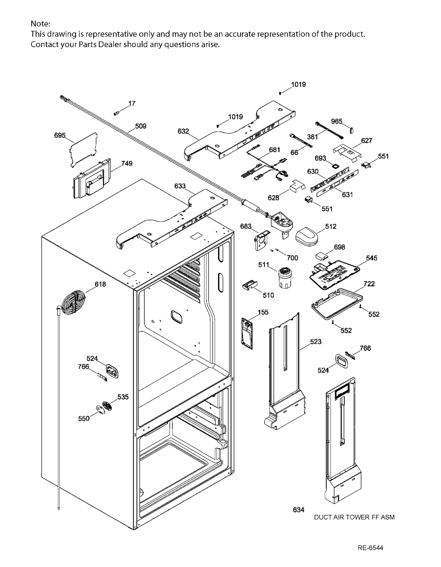 FUNCTIONAL PARTS FF Diagram and Parts List for PNE25JMKBKES  General Electric Refrigerator