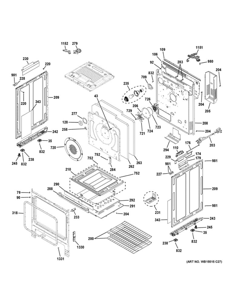 Body Parts Diagram and Parts List for JGS760DP3BB  General Electric Range