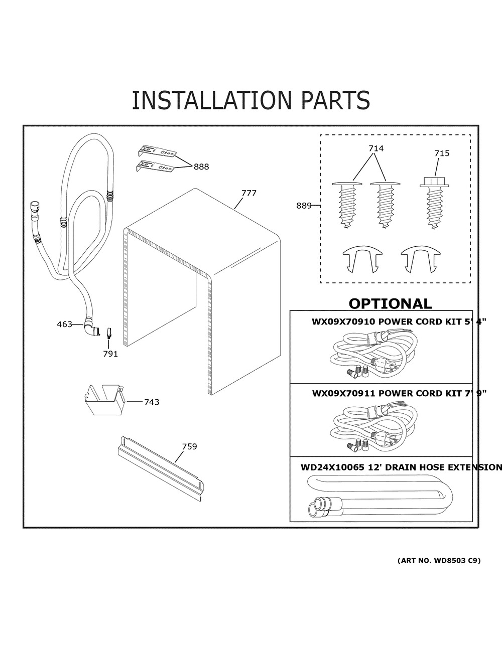 Installation Parts Diagram and Parts List for GDF535PGR0CC  General Electric Dishwasher