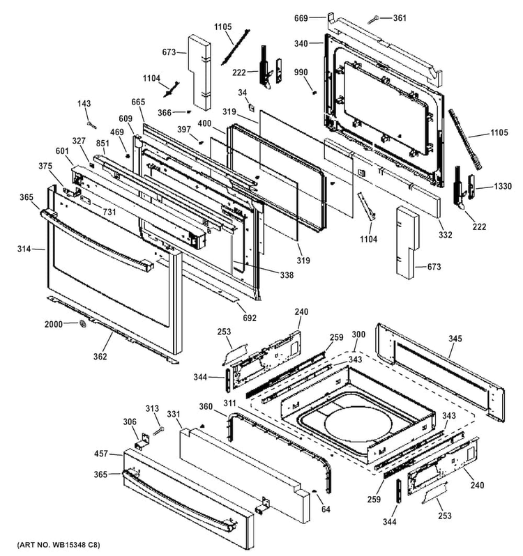 Door & Drawer Parts Diagram and Parts List for PGS920SEF1SS  General Electric Range