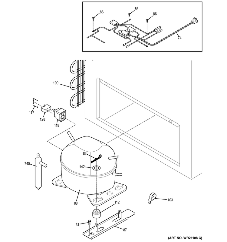 Machine Compartment Diagram and Parts List for FCM16DJBWW  General Electric Freezer