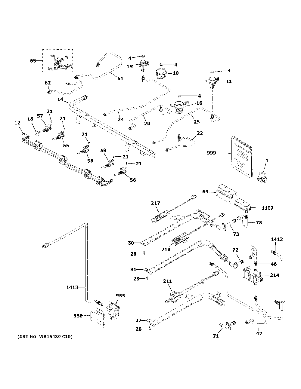 Gas And Burner Parts Diagram and Parts List for PGB965YP1FS  General Electric Range