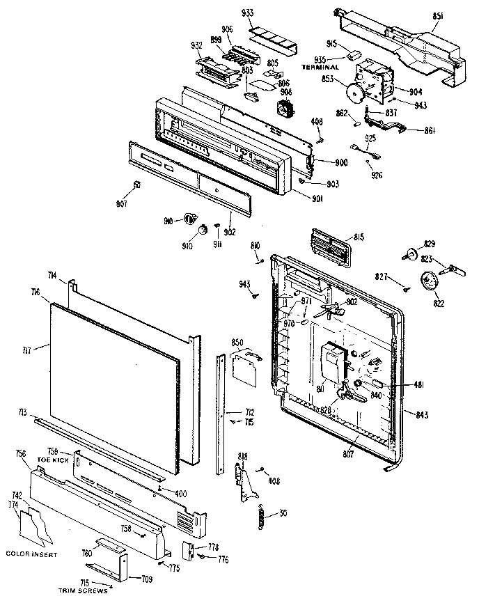 Control Panel And Front Diagram and Parts List for GSD1000M20  General Electric Dishwasher