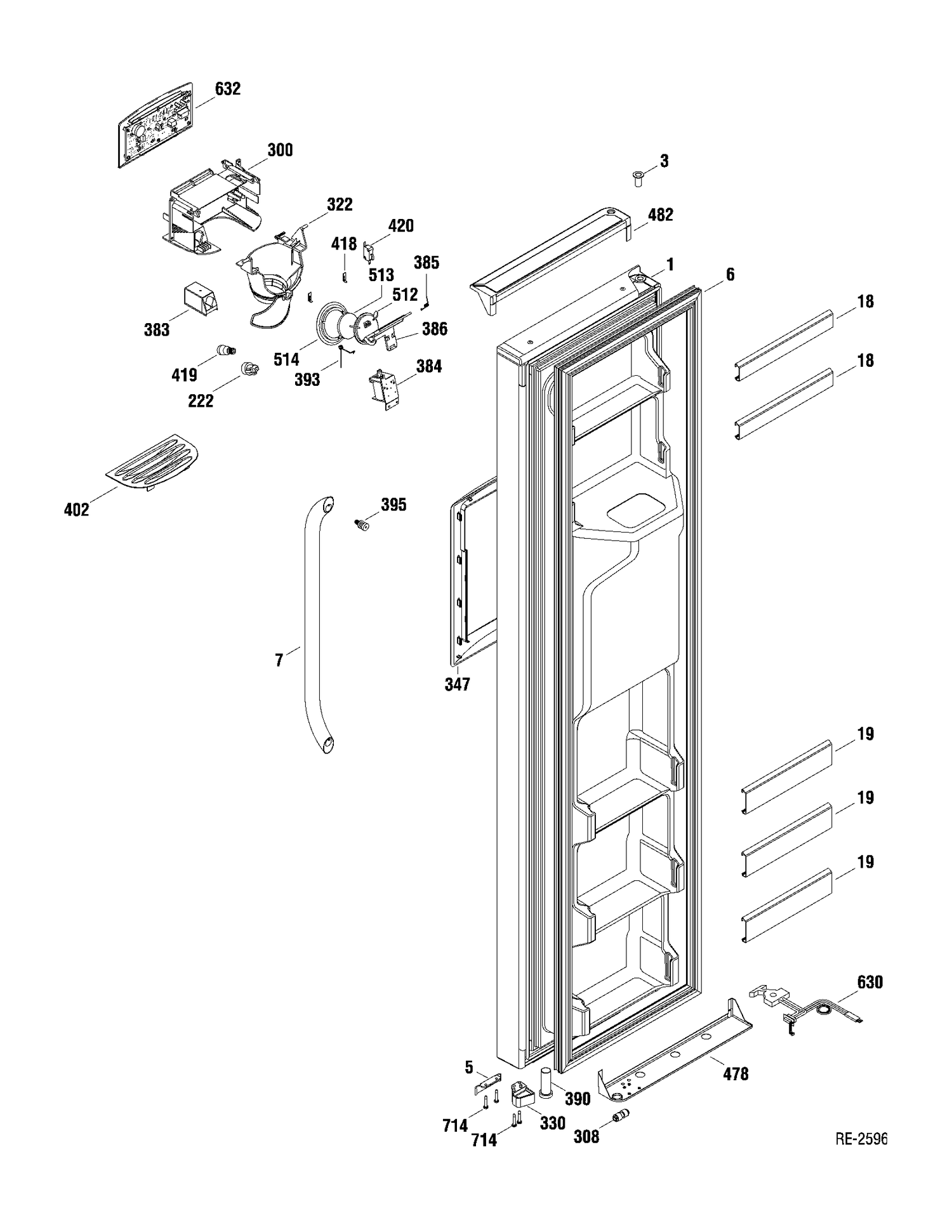 FZ DOOR Diagram and Parts List for DSR25USTAGS  General Electric Refrigerator