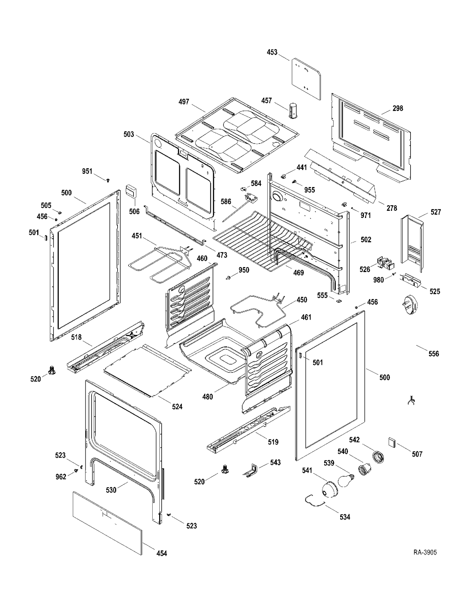BODY PARTS Diagram and Parts List for RCBS536DN2WW  General Electric Range