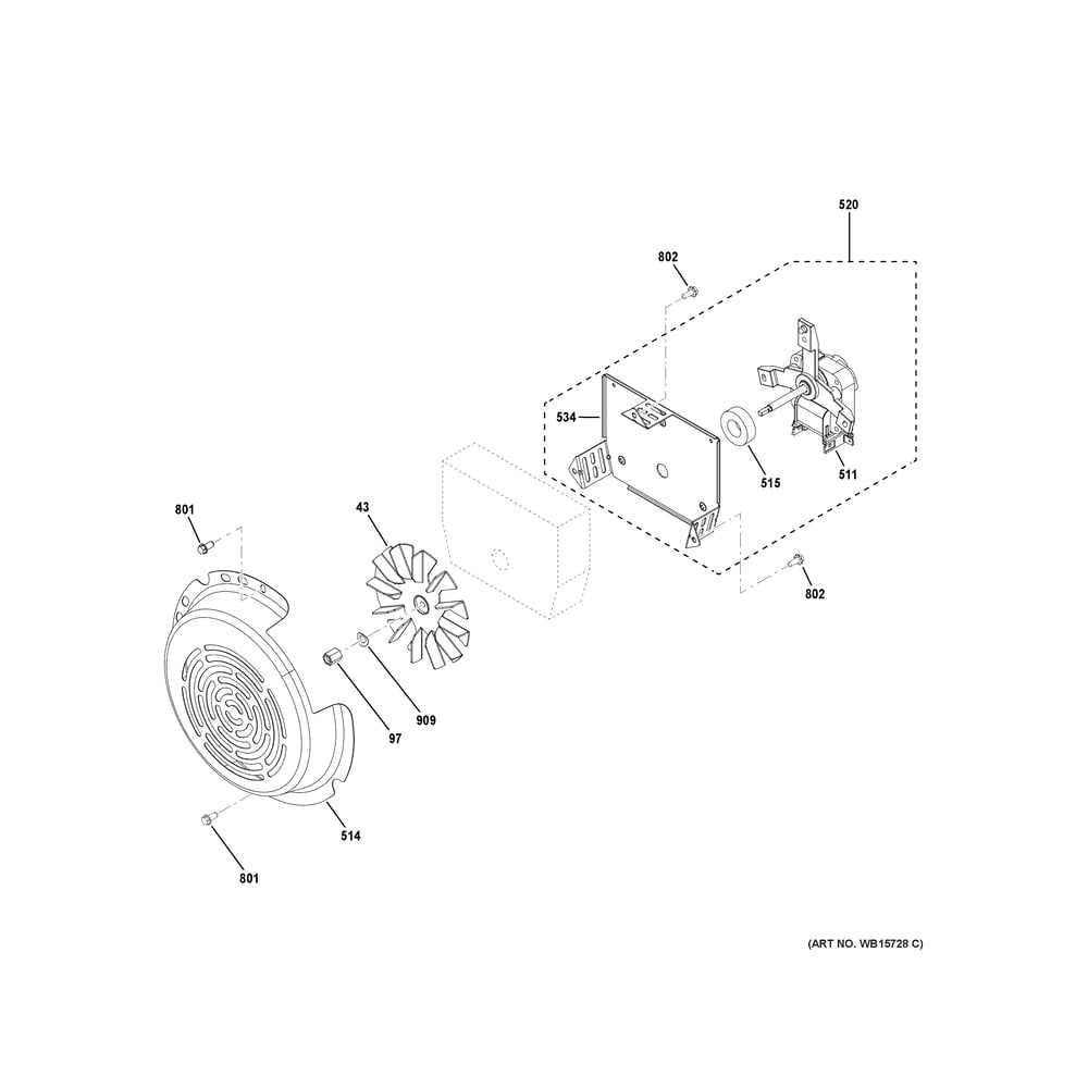 Convection Fan Diagram and Parts List for PHS700AY1FS  General Electric Range