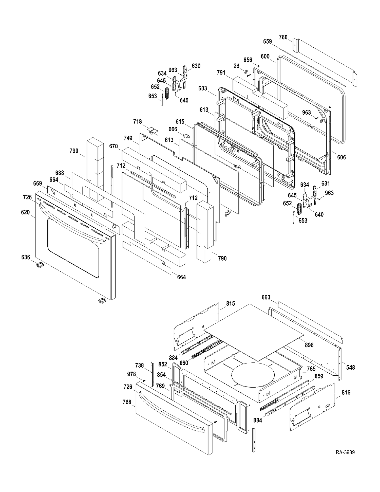 DOOR-DRAWER Diagram and Parts List for JCBP81SP2SS  General Electric Range