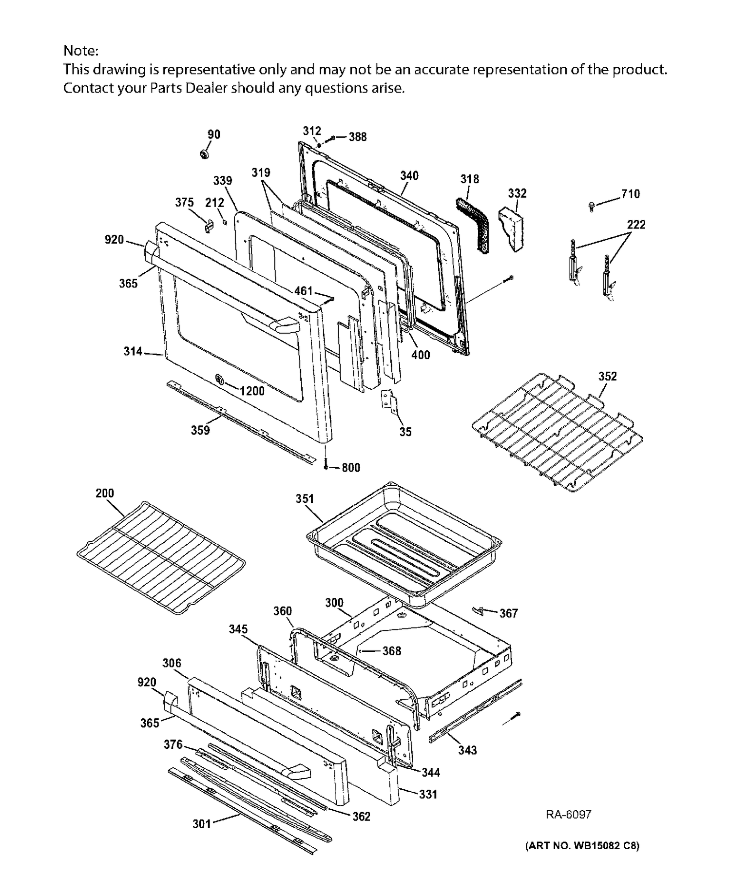 DOOR & DRAWER PARTS Diagram and Parts List for CC2S985SET5SS  General Electric Range
