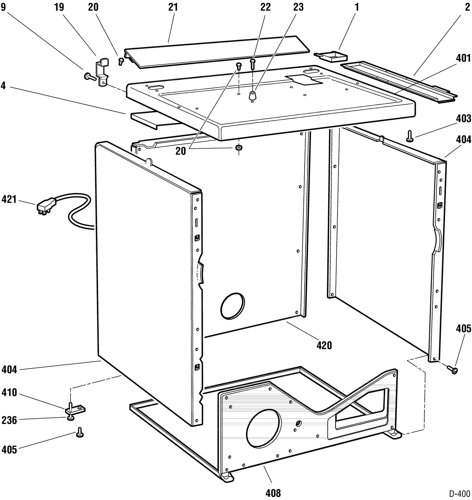 CABINET Diagram and Parts List for DE08-CA2  General Electric Dryer