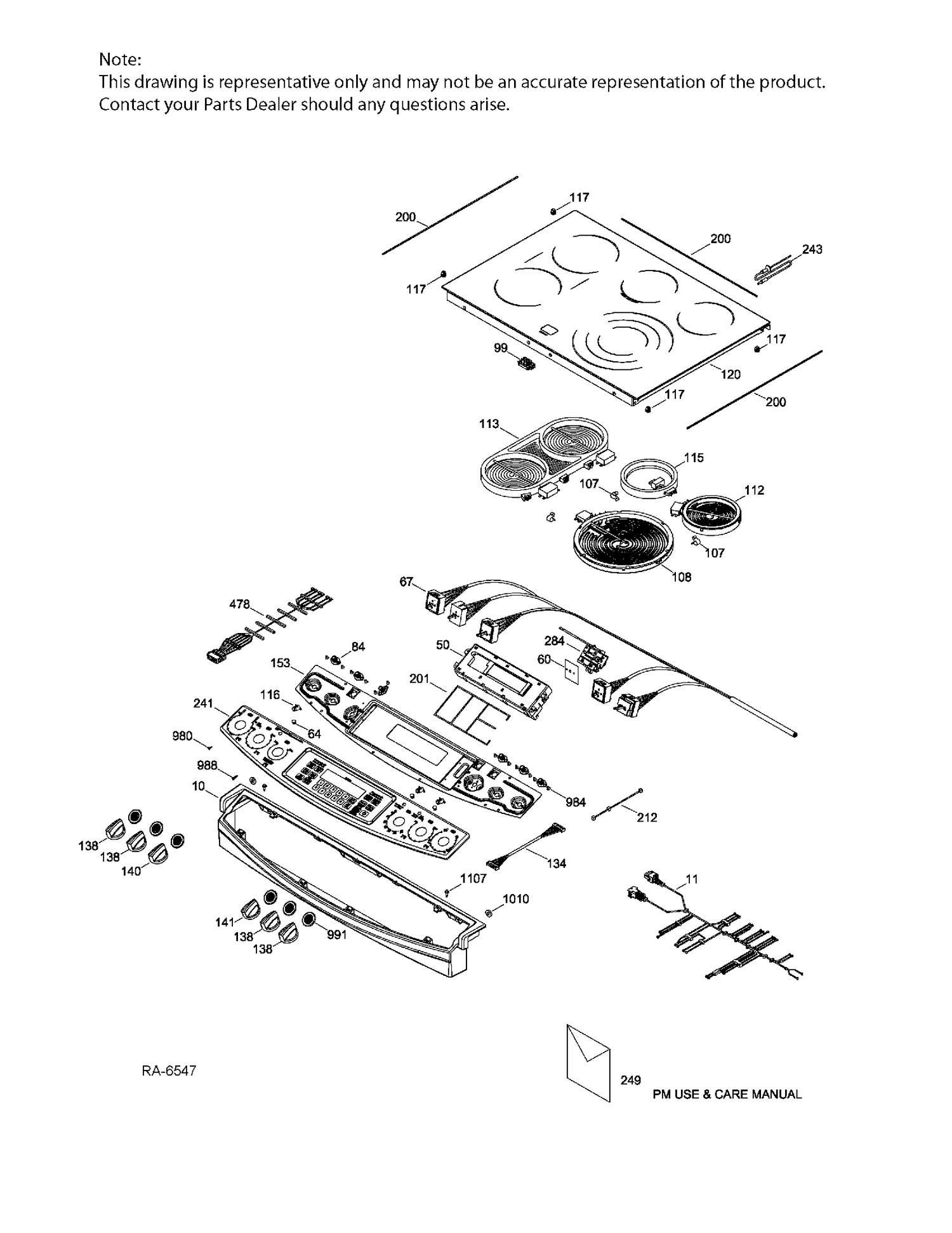 CONTROL PANEL & COOKTOP Diagram and Parts List for PCS940SF2SS  General Electric Range