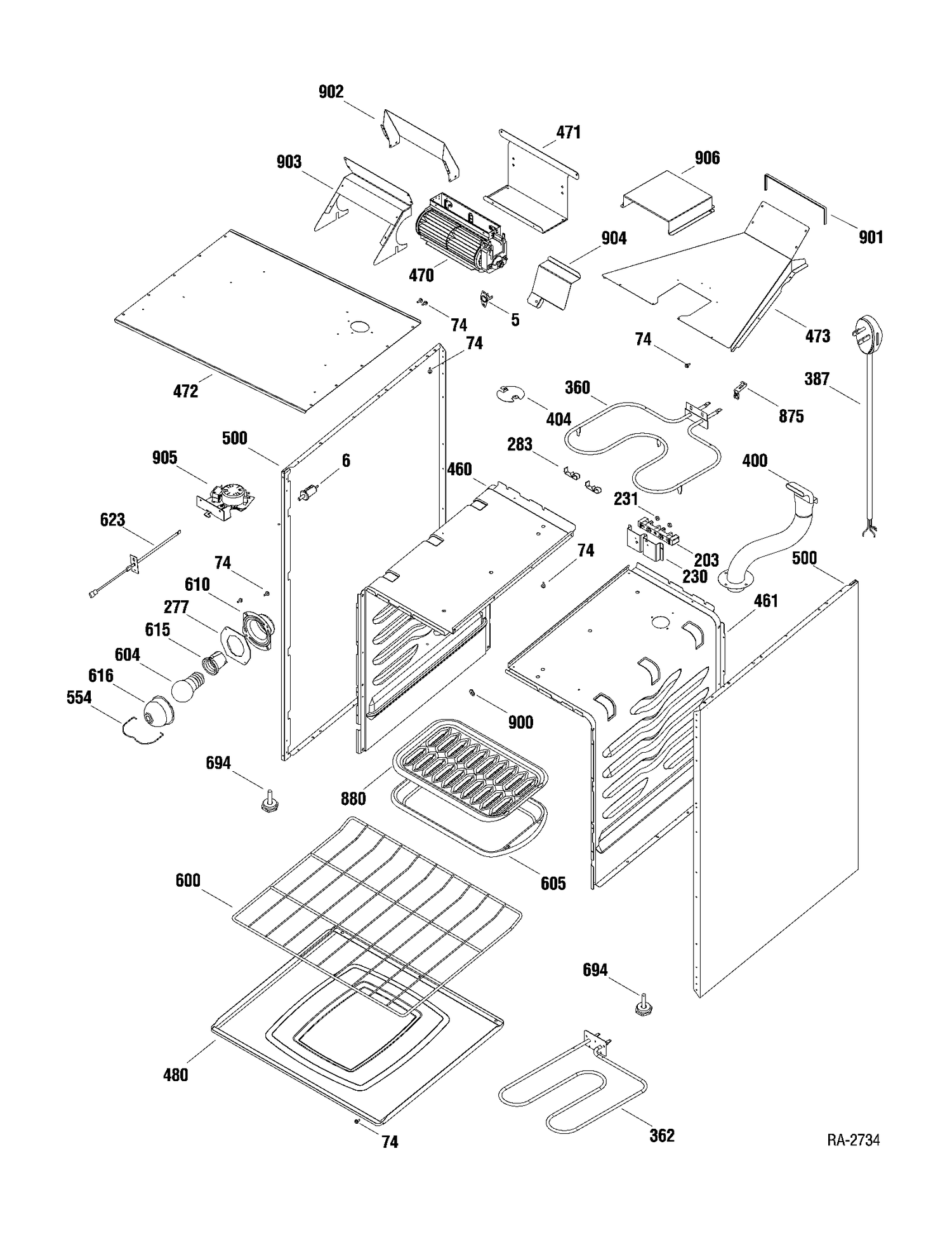 BODY PARTS Diagram and Parts List for JCAP765GM1SS  General Electric Range