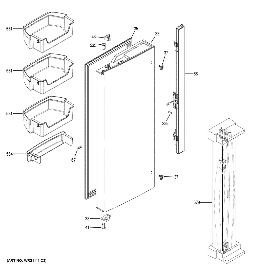 Fresh Food Door - Lh Diagram and Parts List for GNE25JGKJFBB  General Electric Refrigerator