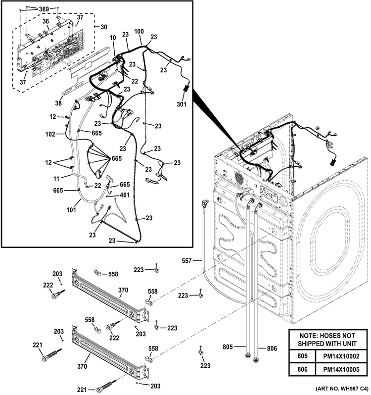Cabinet Diagram and Parts List for GFWR4805F1MC  General Electric Washer