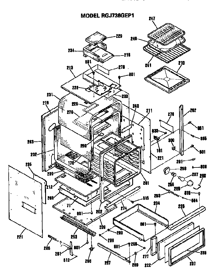 Oven Diagram and Parts List for RGJ736GEP1BG  Hotpoint Range