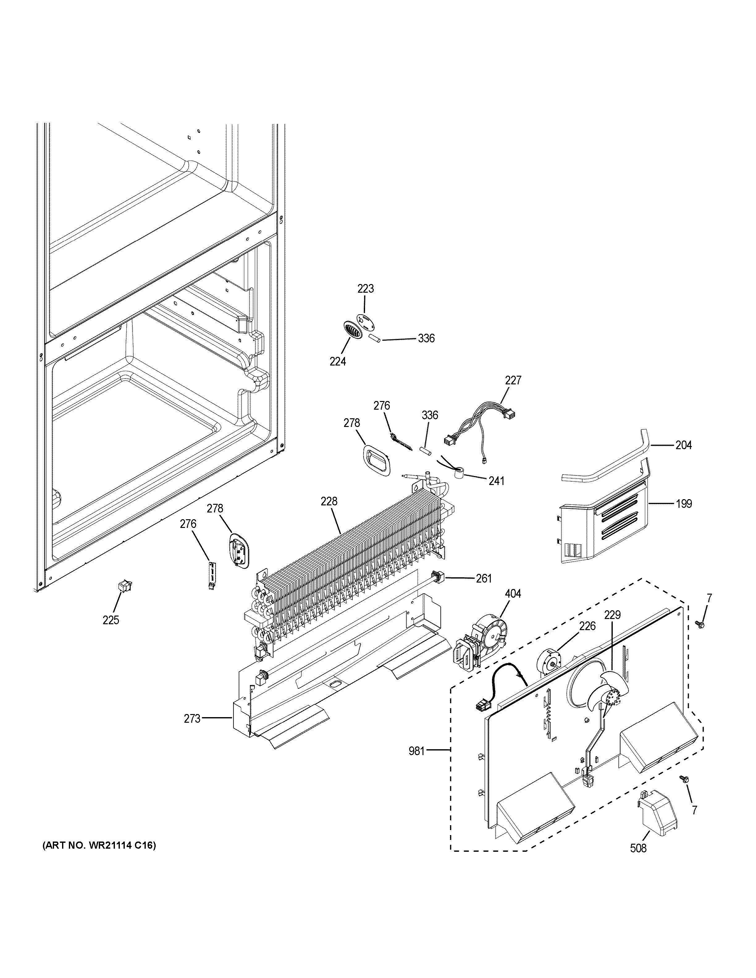 FREEZER SECTION Diagram and Parts List for GFE24JGKBFBB  General Electric Refrigerator