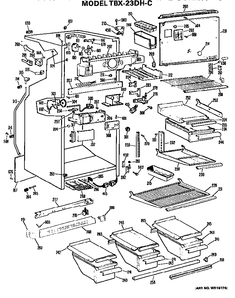 Cabinet Parts Diagram and Parts List for TBX23DHC  General Electric Refrigerator