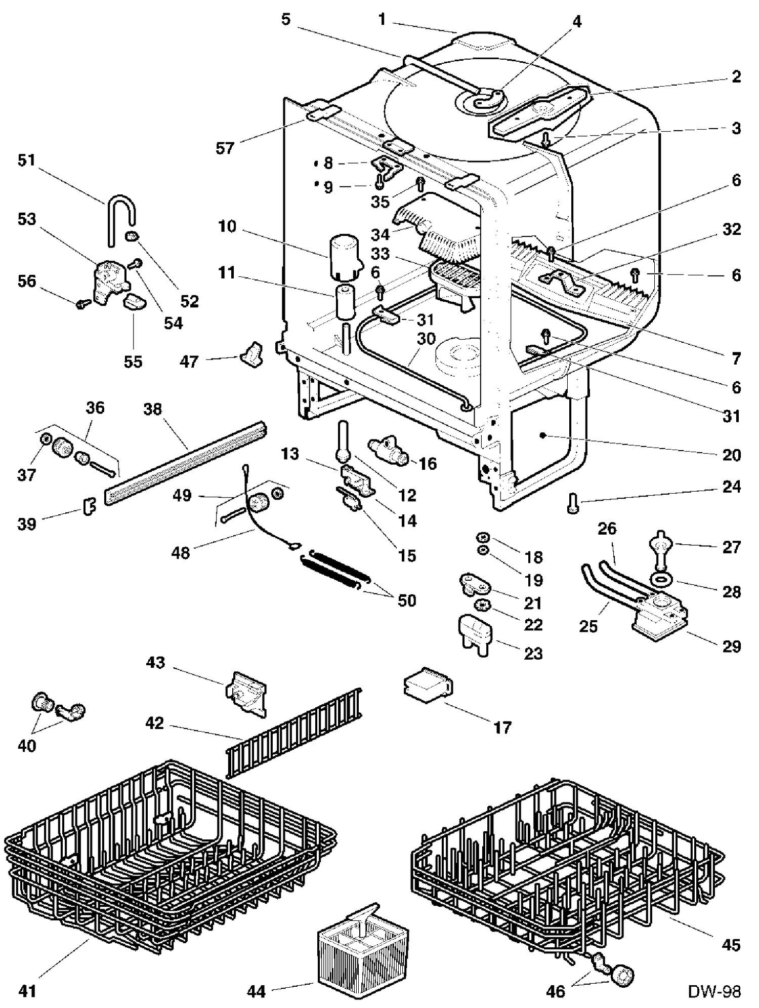CABINET Diagram and Parts List for GFB2610SD119  General Electric Dishwasher