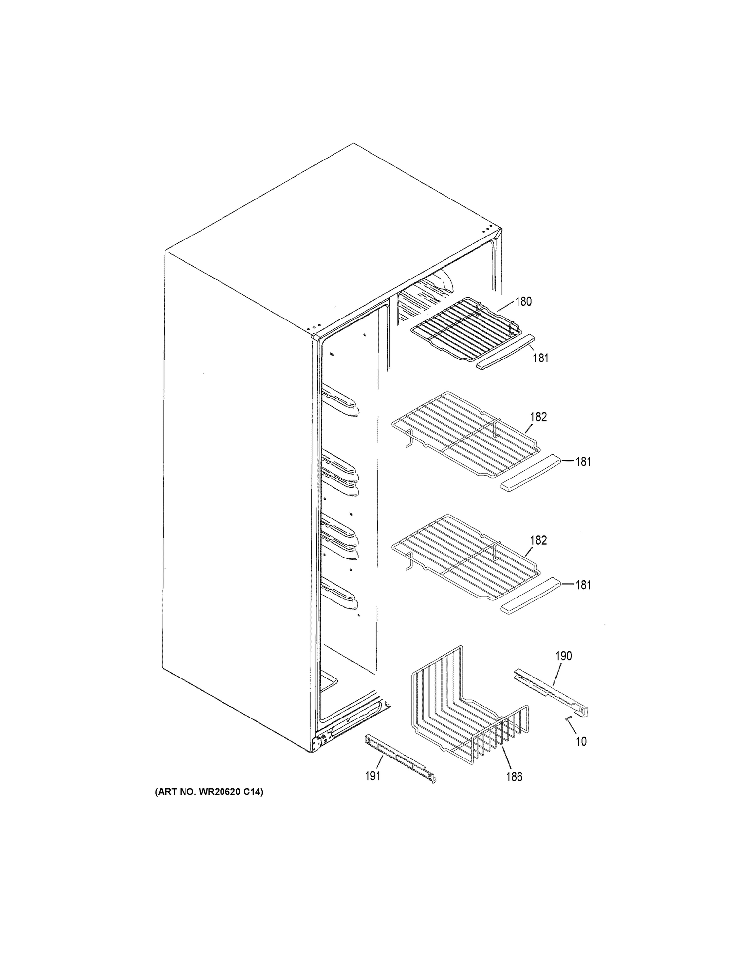 FREEZER SHELVES Diagram and Parts List for GSE23GSKJCSS  General Electric Refrigerator