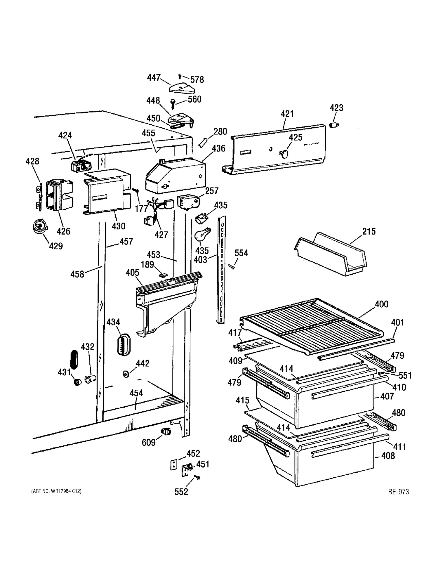 REFRIGERATOR SECTION Diagram and Parts List for 39730  General Electric Refrigerator