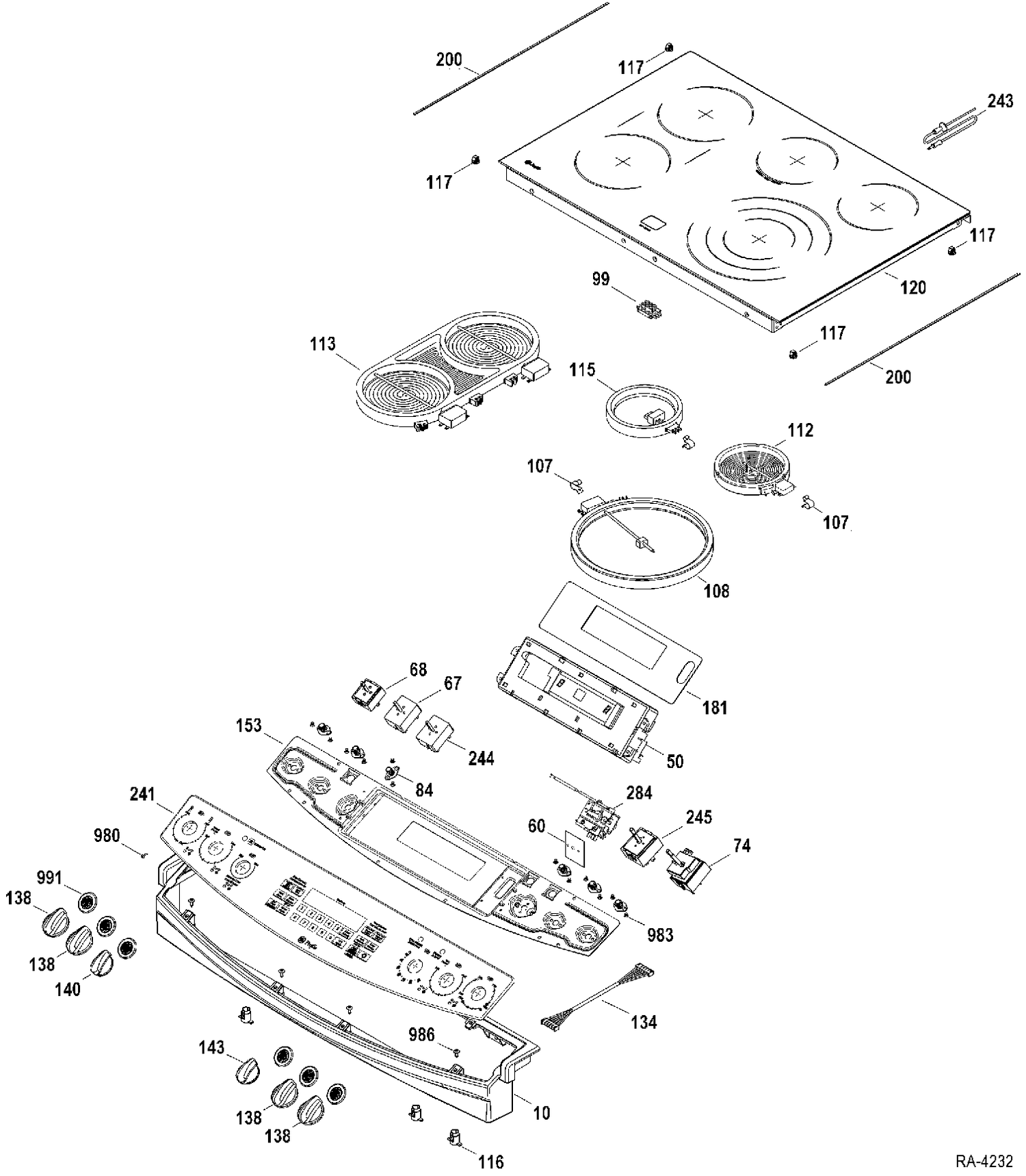 CONTROL PANEL-COOKTOP Diagram and Parts List for PCS968DR1WW  General Electric Range