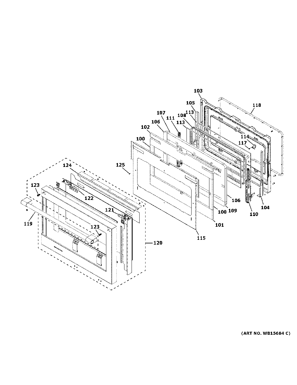 Large Door Assembly Diagram and Parts List for ZDP486NDT1SS  General Electric Range