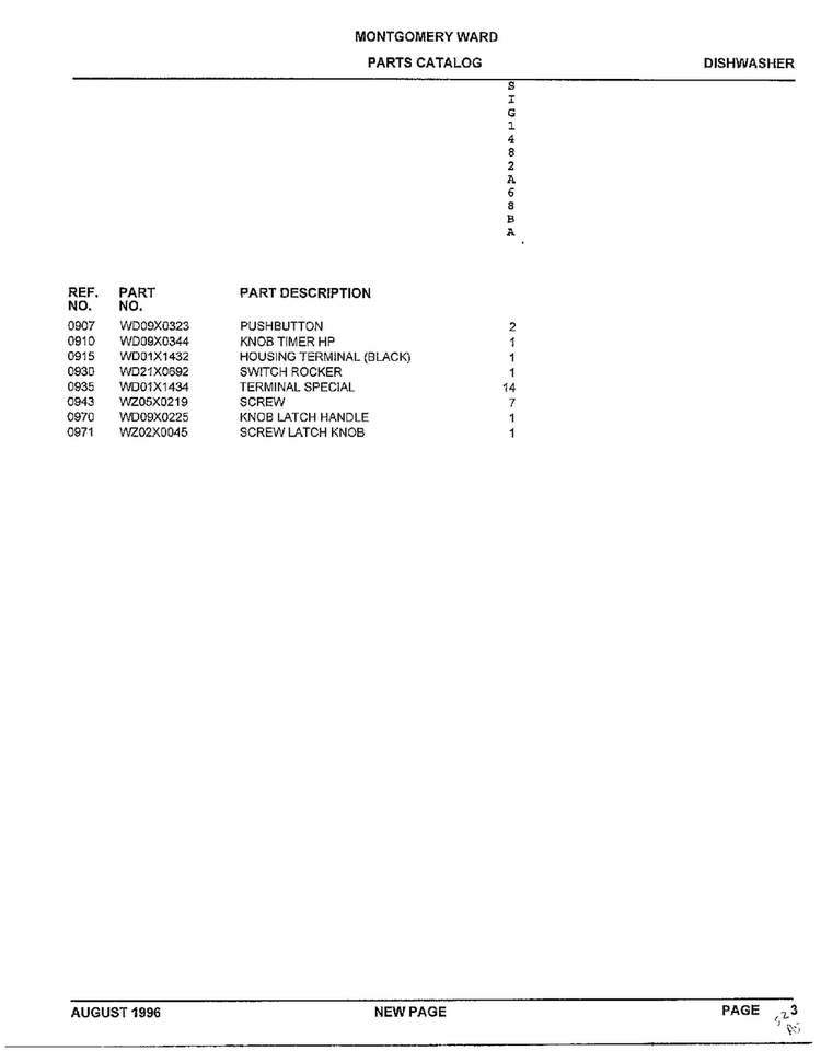 Dishwasher Page 3 Diagram and Parts List for SIG1482A68BA  General Electric Dishwasher