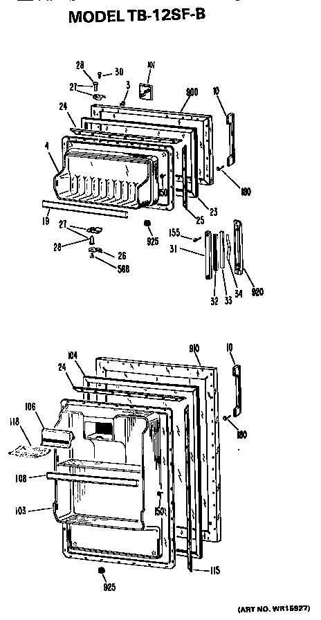 Doors Diagram and Parts List for TB12SFB  General Electric Refrigerator