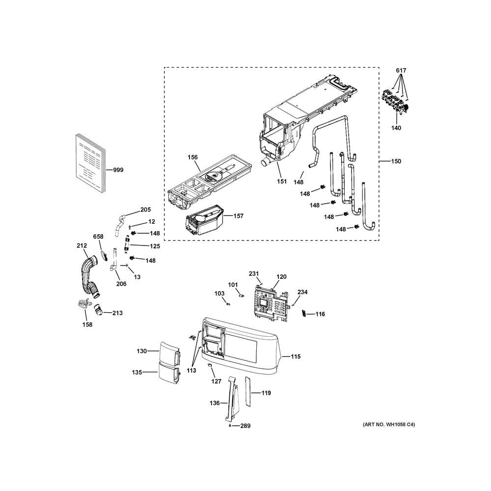 Controls & Dispenser Diagram and Parts List for PFQ97HSPV1DS  General Electric Washer Dryer Combo