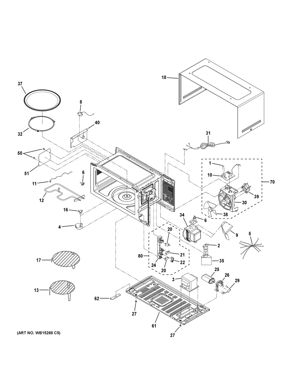 Oven Cavity Parts Diagram and Parts List for CEB515P4M1WM  General Electric Microwave