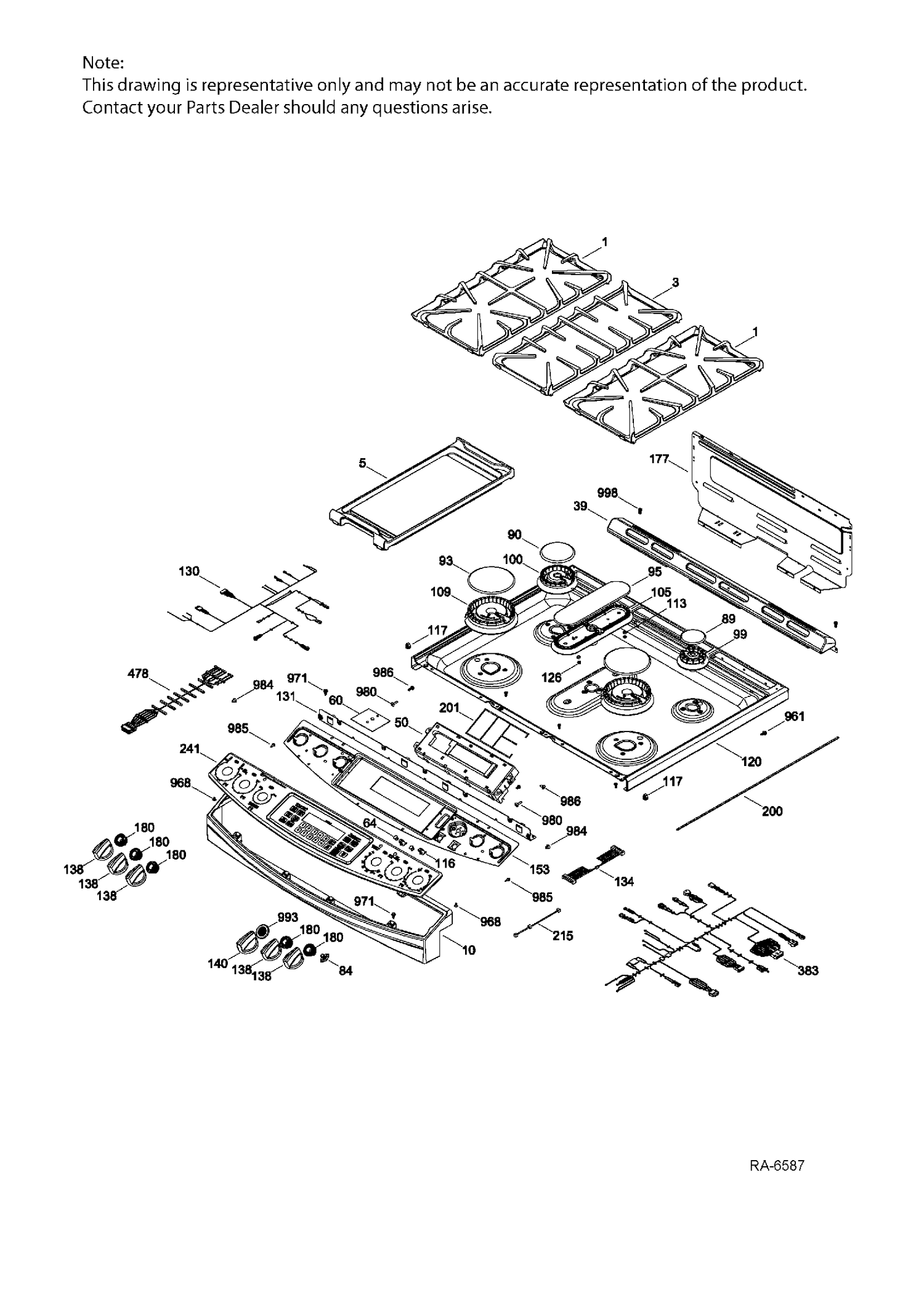 CONTROL PANEL & COOKTOP Diagram and Parts List for PC2S910SEF3SS  General Electric Range