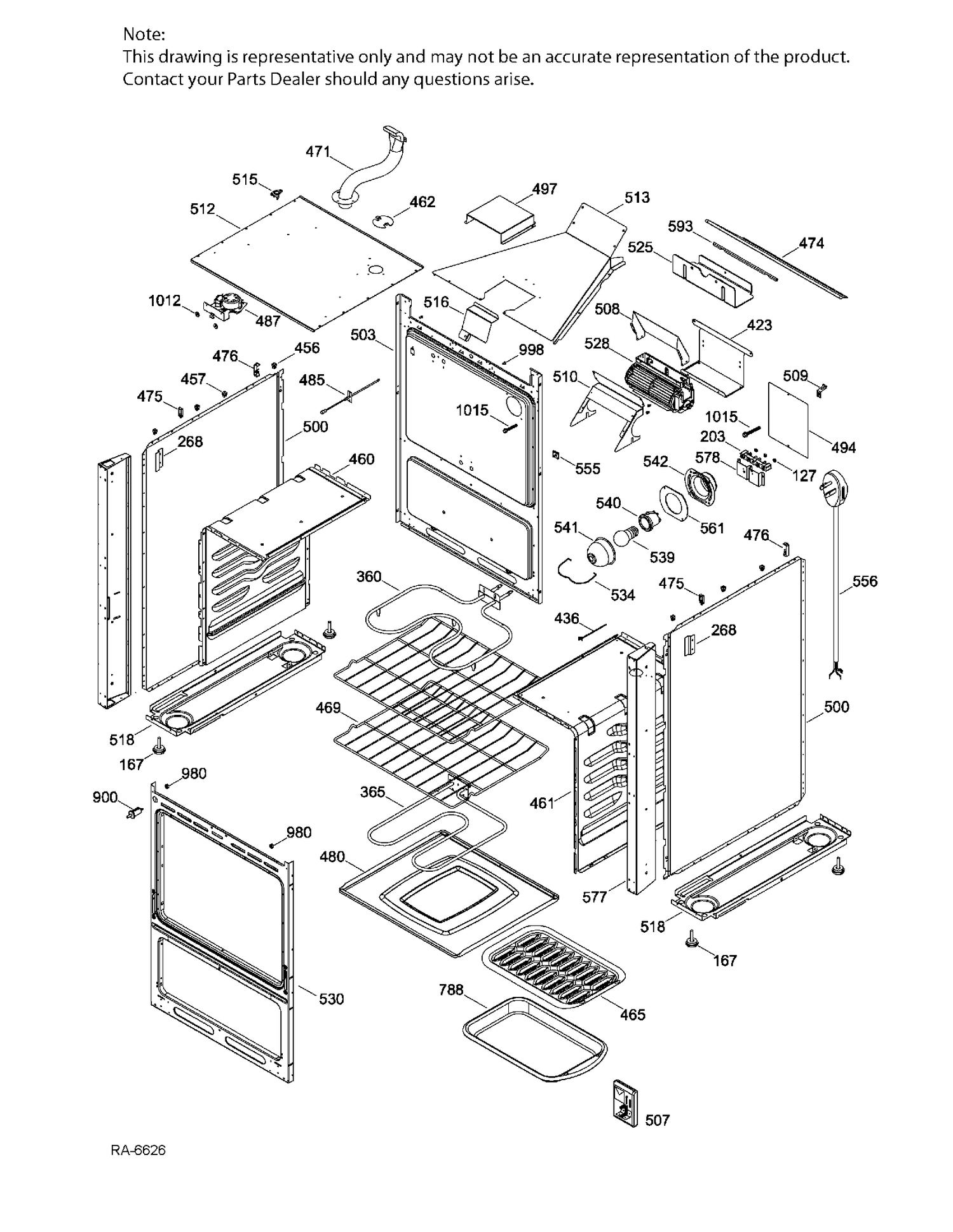 BODY Diagram and Parts List for JCAP760BM3BB  General Electric Range