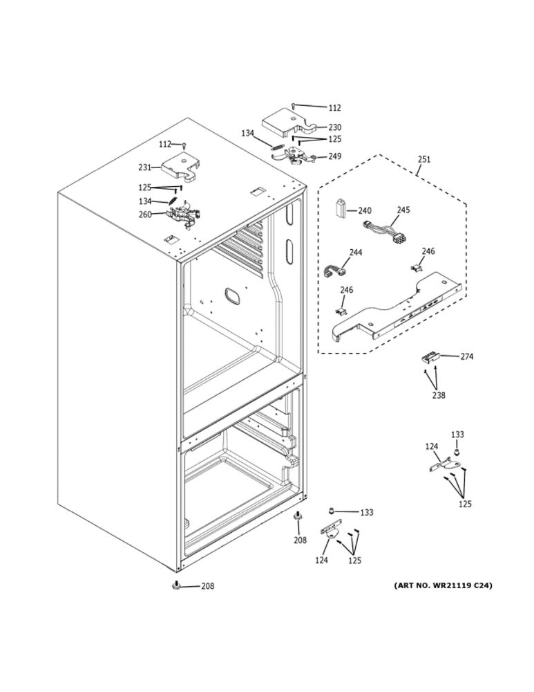 Case Parts Diagram and Parts List for GNE21FSKNFSS  General Electric Refrigerator