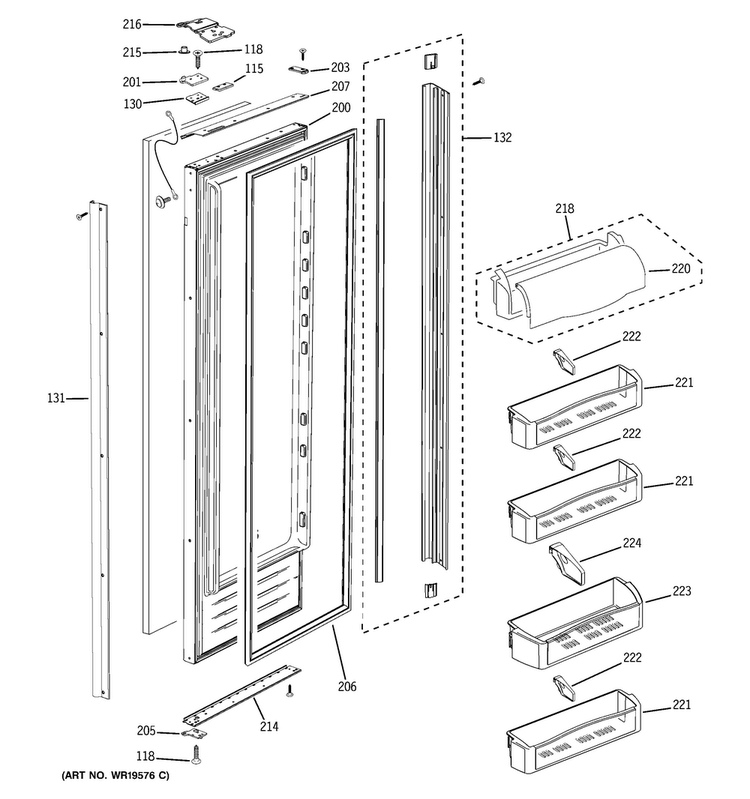 Fresh Food Door Diagram and Parts List for PSB42LGRWV  General Electric Refrigerator