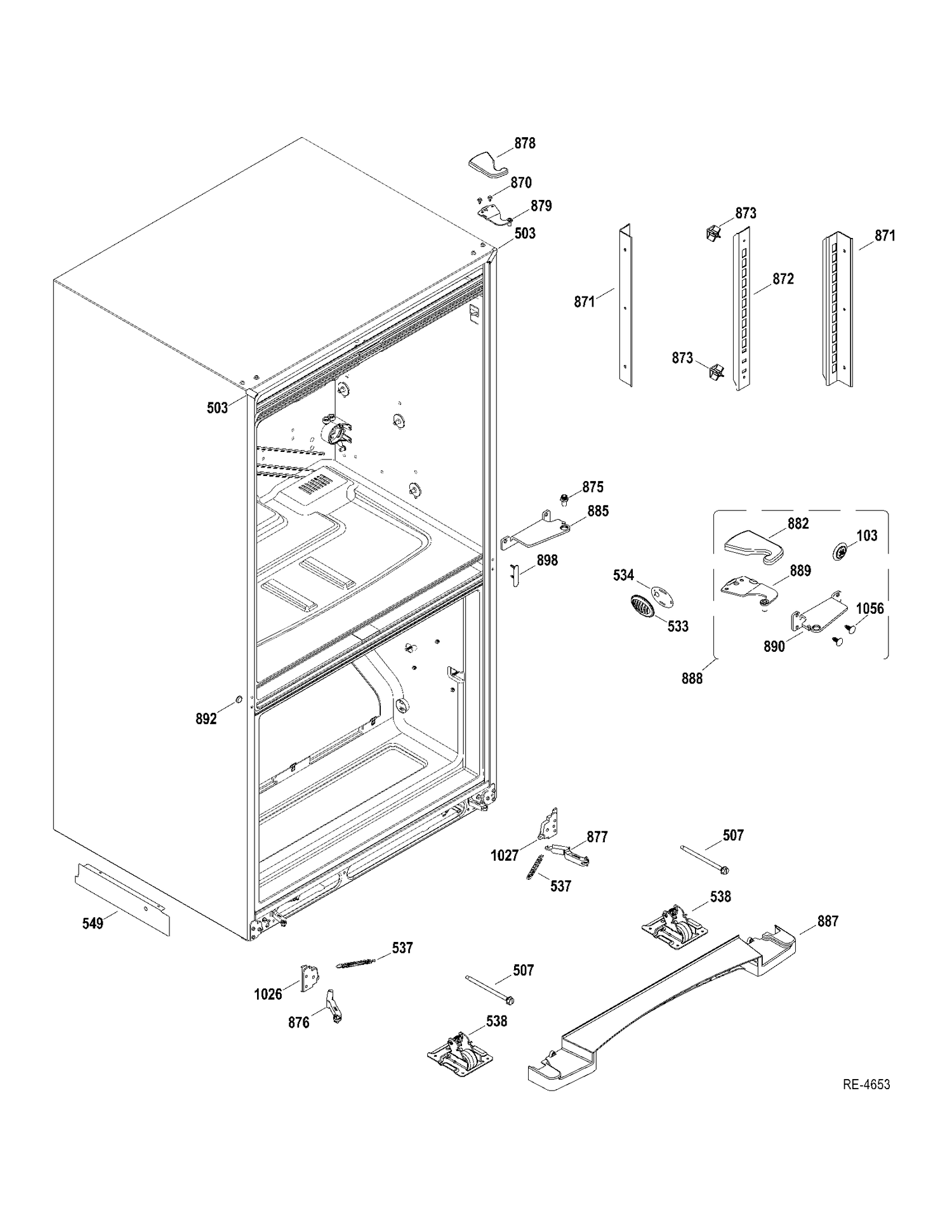 HINGE PARTS Diagram and Parts List for GDRL0KBXCRBS  General Electric Refrigerator