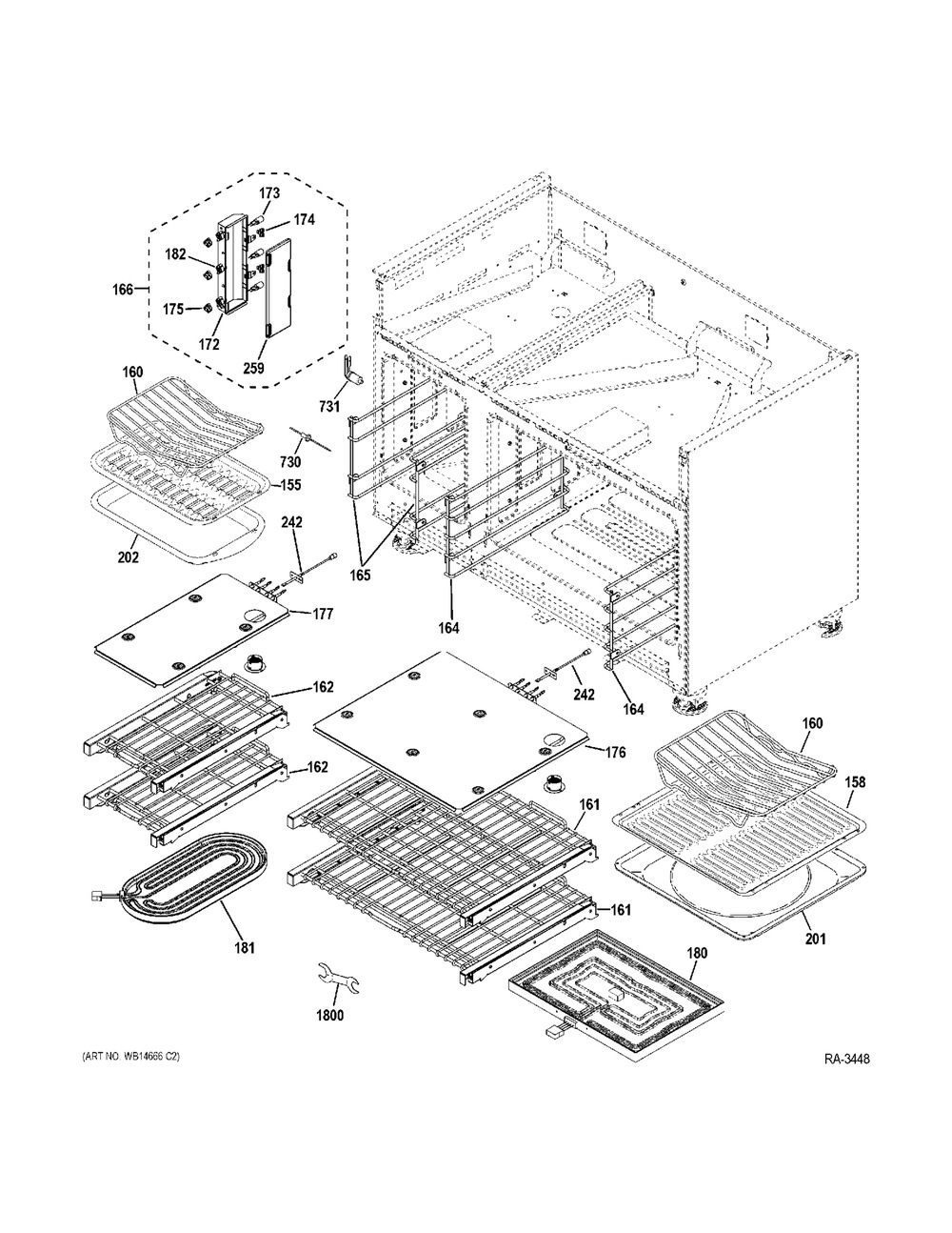 Oven Diagram and Parts List for ZIFP360NXLH  General Electric Freezer