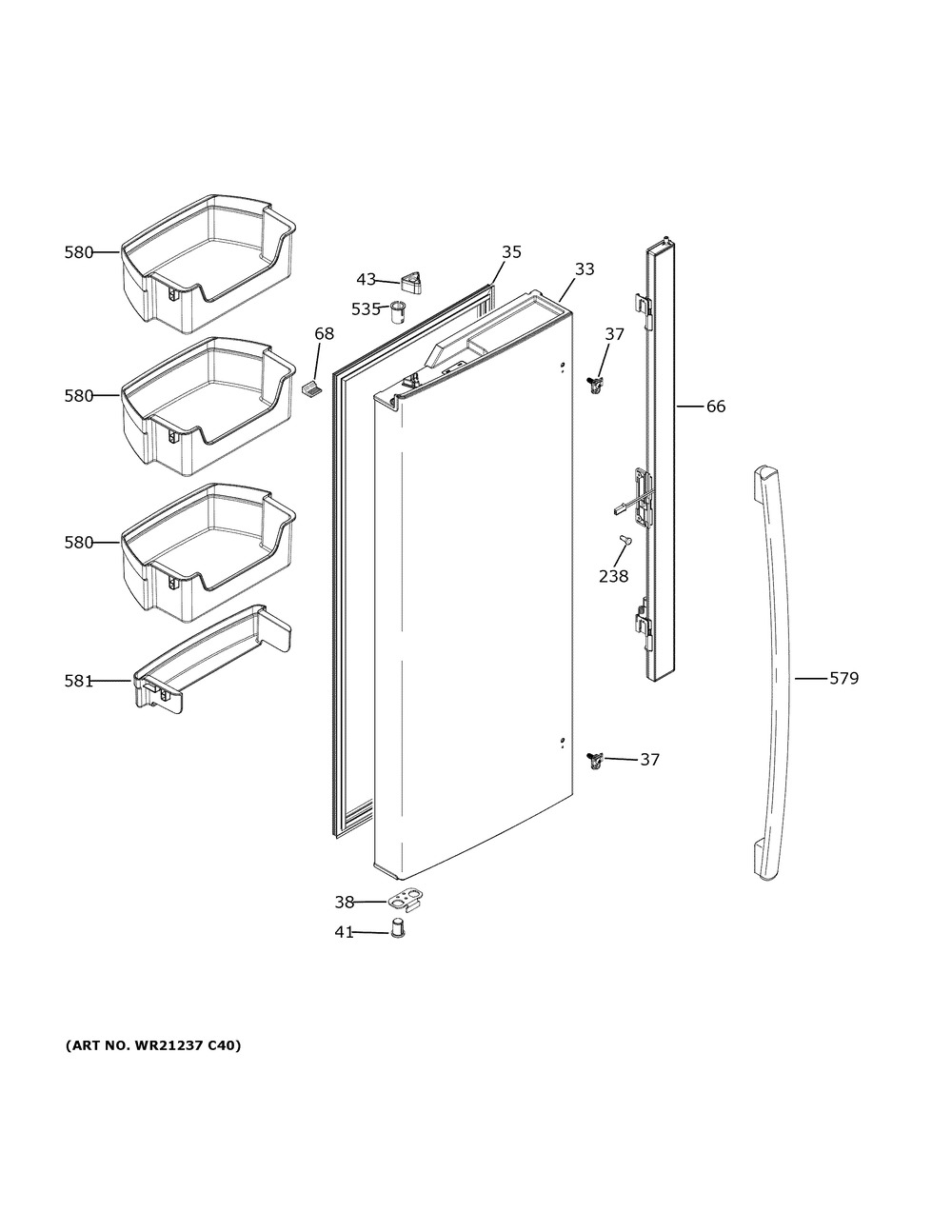 Fresh Food Door - Lh Diagram and Parts List for GNE21FYKGFFS  General Electric Refrigerator