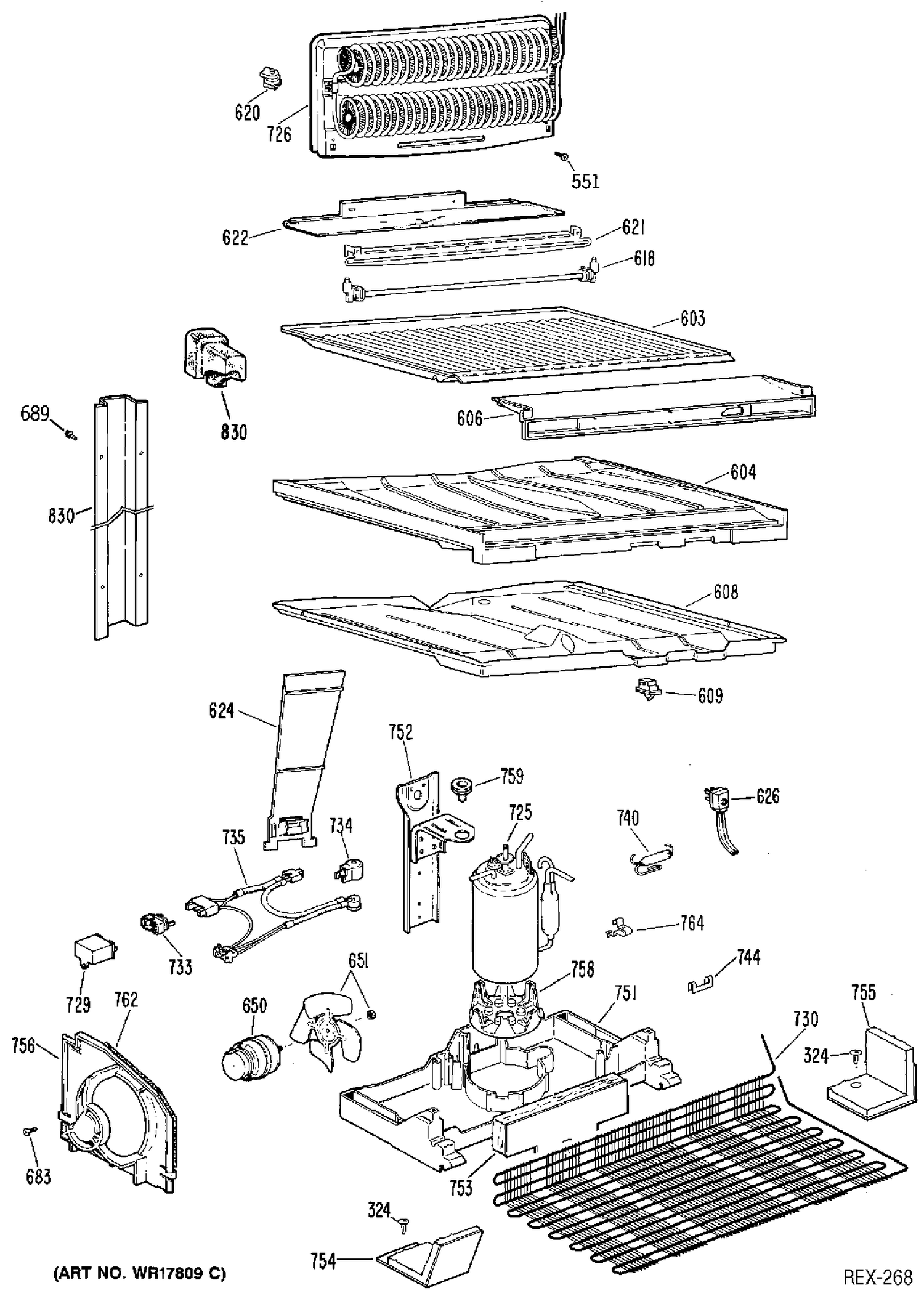 SYSTEM GROUP Diagram and Parts List for TBXC19ZPBRAD  General Electric Refrigerator