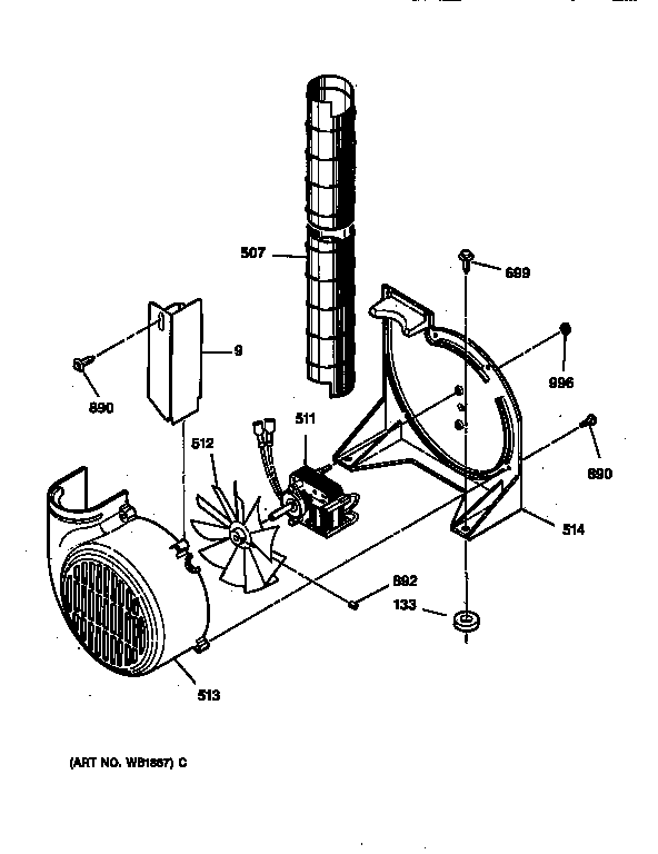 Blower Diagram and Parts List for JSP28GV2BB  General Electric Range