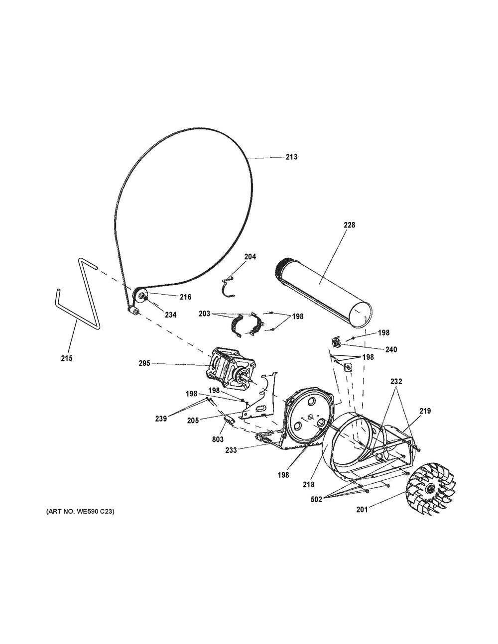 Blower & Motor Diagram and Parts List for GFV40ESCM0WW  General Electric Dryer