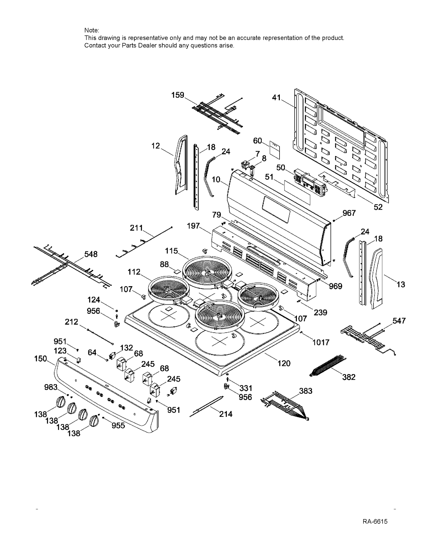 CONTROL PANEL & COOKTOP Diagram and Parts List for JCAP760WM3WW  General Electric Range