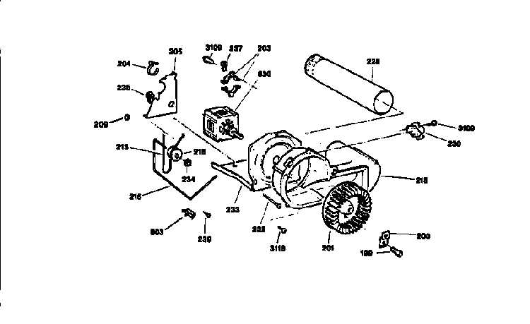 Blower And Drive Asm. Diagram and Parts List for DWXQ473T0WW  General Electric Dryer