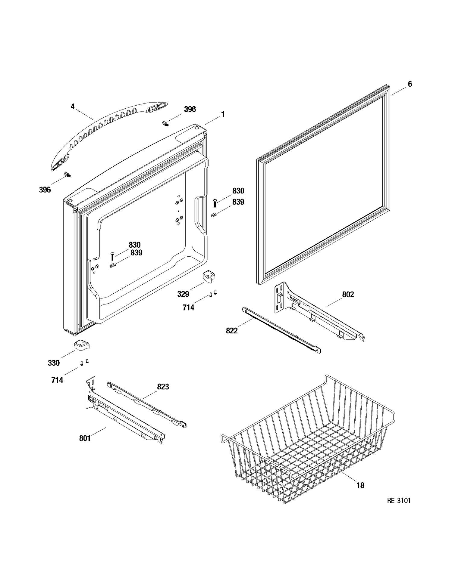 FZ DOOR Diagram and Parts List for PDRS0MBXALSS  General Electric Refrigerator